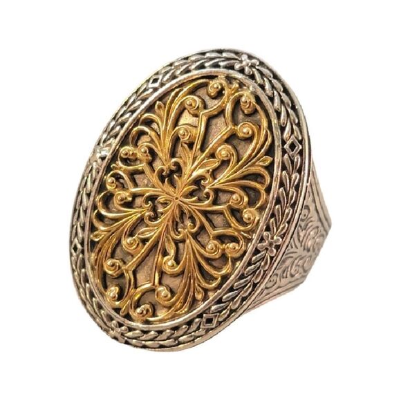 Konstantino 18k Gold & Sterling  Filigree Oval Statement Ring - Picture 3 of 11